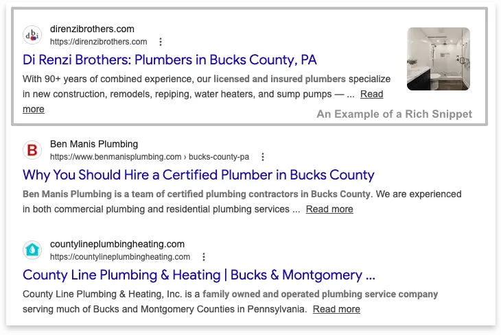 Google search results page showing rich snippets