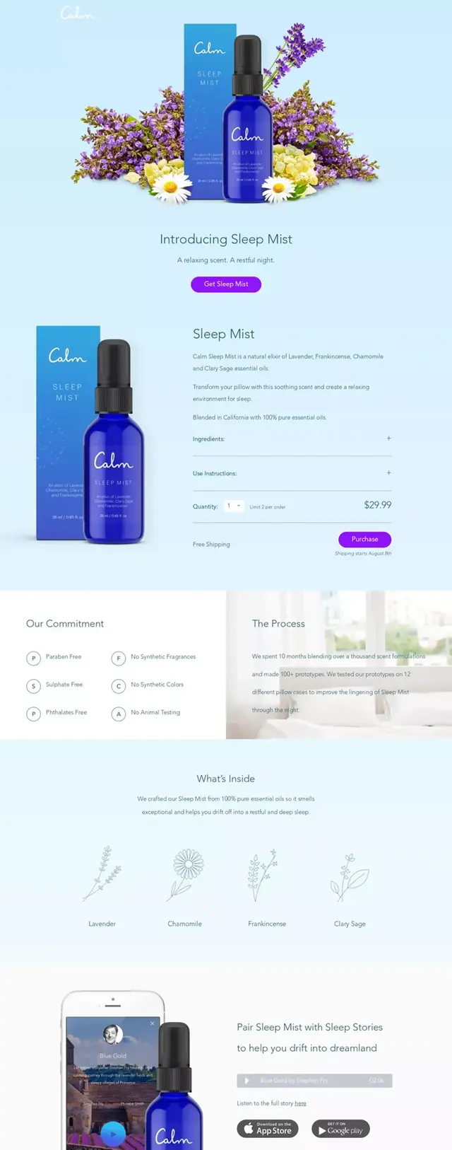 Calm and peaceful website from rosebud.com