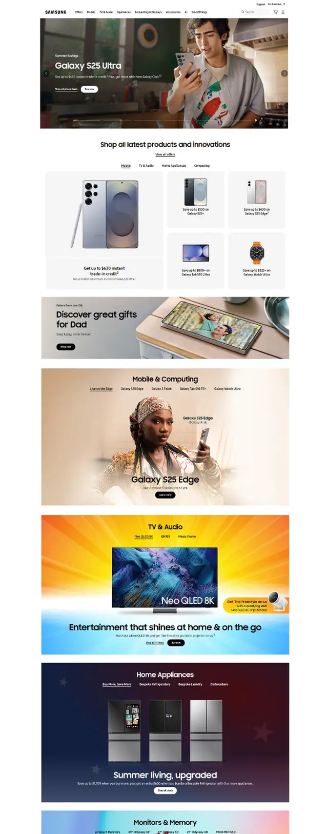 Plain and neutral website samsung.com